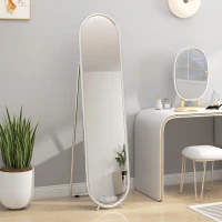 HOMCOM Specchio a Figura Intera da Terra con Supporto Pieghevole, Vetro e Metallo, 40x4x160 cm, Argento(m-9)