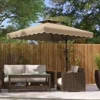 Outsunny Parasol déporté carré pour jardin avec pied en croix, poignée, lambrequin, double toit, 243L x 243l x 251H cm, kaki(m-10)