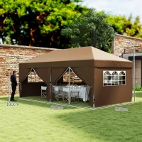 Outsunny Tenda Dobrável 5,90x2,95 m Tenda de Jardim com 6 Paredes Laterais Impermeável Anti-UV e Bolsa de Transporte Marrom(m-3)