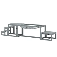 PawHut Set Agility pentru câini Set de 3 piese echipament Agility cu punte, scară, platformă, lemn de brad, 117 x 50 x 56 cm, Gri(m-6)