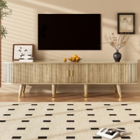 Modern TV Cabinet with Sliding Door, Large Multifunctional Storage, TV Stand with Open Shelves, Drawers, 175L x 38W x 45H cm, Natural
