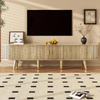 Modern TV Cabinet with Sliding Door, Large Multifunctional Storage, TV Stand with Open Shelves, Drawers, 175L x 38W x 45H cm, Natural(m-1)