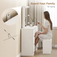 HOMCOM Masă de Machiaj cu Oglindă, 8 Lumini LED, Scaun și 7 Sertare Alb(m-7)