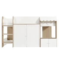 3ft Single High Sleeper Bed with Customisable Under-Bed Space, 3-Step Ladder Bed Frame for Children, 195L x 118W x 109H cm, White+Natural(m-2)