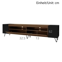 Modern TV Cabinet with 2 Front Doors and Open Side Compartments, Durable TV Stand with Cable Outlets, 180L x 36W x 43H cm, Black+Wood(m-4)