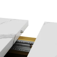 6–8 Seats Extendable Dining Table with Marble-Effect MDF Top, Kitchen Table with Metal Slide Rails, 120-160L x 80W x 75.5H cm, Black+Golden(m-10)