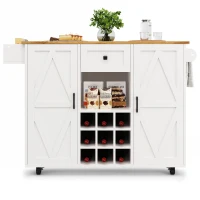 Modern Kitchen Island and Serving Trolley with Castors, Extendable Fold‑Out Dining Table with Side Shelves, 137.5L x 40-65W x 95.5H cm, White(m-2)