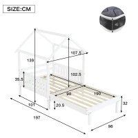 3ft Single Wooden Bed with Pull-Out Trundle and Sturdy Plywood Slats, Versatile Bed Frame for Bedrooms, 197L x 107.5W x 139H cm, White(m-3)