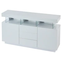 High-gloss Storage Cabinet with App-Controlled LED Lighting, Locker with Adjustable Shelves and Soft-close Drawers, 140L x 35W x 80H cm, White(m-10)