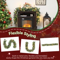 HOMCOM Ghirlandă de Crăciun 183 cm cu Crengi Înzăpezite și 30 de Lumini Albe, Conuri și Boabe pentru Interioare(m-7)