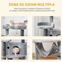 PawHut Arbore Răzuitoare pentru Pisici 48x48x107 cm Turn pentru Pisici cu Cavernă de Fetru Demontabilă Hamacă Paturi Platforme Gri(m-4)
