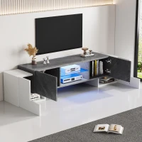 Modern TV Cabinet with App-Controlled LED Lighting, Media Cabinet with 4 Doors and 2 Open Shelves, 180L x 40W x 46.5H cm, Grey+White(m-12)