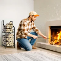 Outsunny Suport de Lemne Exterior a 2 Livelli din Metal cu Bază Ridicată Negru(m-7)