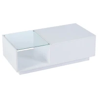Lift-Up Coffee Table with Space-Saving Hidden and Open Storage, Desk with LED App-Controlled Lighting, 100L x 50W x 33H cm, White(m-11)