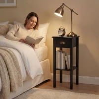 HOMCOM Mesa Auxiliar Estilo Moderno Mesita Auxiliar con Cajón y Estante de Almacenamiento 30x30x75 cm Negro(m-9)