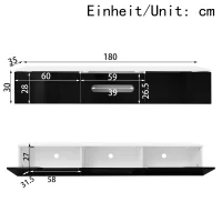 Modern TV Cabinet with 3-Door Storage and Soft-close Hinges, Stand with APP-controlled LED Lighting, 180L x 35W x 30H cm, Black+White(m-3)