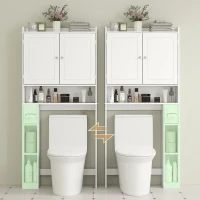 HOMCOM Meuble WC dessus de toilette ou machine à laver, 2 portes, 3 compartiments, porte-papier toilette, 80x19,5x170cm, blanc(m-7)