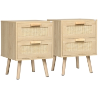 HOMCOM Lot de 2 tables de chevet tables d'appoint 2 tiroirs façades aspect cannage rotin style bohème 40 x 40 x 56 cm naturel