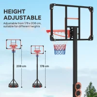 SPORTNOW Basketball Hoop and Stand Height Adjustable with Backboard Weighted Base, Wheels, 1.8–2 m, Black and Red(m-4)