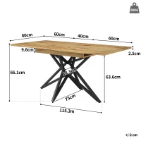 Extendable 6–8 Seats Dining Table with Locking Extension Rails, Kitchen Table with MDF Wood-Effect Tabletop, 120-160L x 80W x 66H cm, Natural(m-3)
