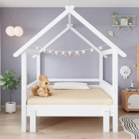 3ft Single Wooden Bed with Pull-Out Trundle and Sturdy Plywood Slats, Versatile Bed Frame for Bedrooms, 197L x 107.5W x 139H cm, White(m-6)