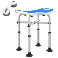 HOMCOM Banco de Duche para Idosos Antiderrapante com Barra de Apoio Altura Regulável e Assento em Forma de U 48,5x33x39-51,5 cm  Azul(m-11)