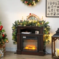 HOMCOM Ghirlandă de Crăciun 183 cm cu Crengi Înzăpezite și 30 de Lumini Albe, Conuri și Boabe pentru Interioare(m-2)