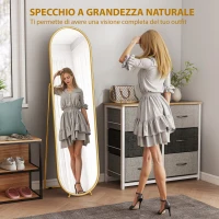 HOMCOM Specchio a Figura Intera da Terra con Supporto Pieghevole, Vetro e Metallo, 50x4x180 cm, Oro(m-4)