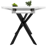 6–8 Seats Extendable Dining Table with Modern Crossed Iron Legs, Kitchen Table with Marbled MDF Top, 120-160L x 80W x 76.5H cm, White(m-11)