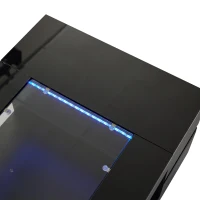 Modern LED Hollow Coffee Table with App-Controlled Light Strip, Desk with High-Gloss Toughened Glass Top, 100L x 50W x 35H cm, Black(m-8)