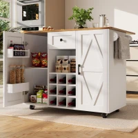 Modern Kitchen Island and Serving Trolley with Castors, Extendable Fold‑Out Dining Table with Side Shelves, 137.5L x 40-65W x 95.5H cm, White(m-7)
