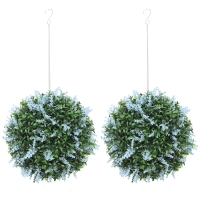 HOMCOM Set of 2 Artificial Plant Topiary Balls, UV-protected Fake Decorative Plants, Blue