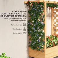 Outsunny Jardinière surélevée avec treillis latéral et supérieur, bac à fleurs trous de drainage, 110x44x113cm, bois naturel(m-5)