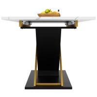 6–8 Seats Extendable Dining Table with Marble-Effect MDF Top, Kitchen Table with Metal Slide Rails, 120-160L x 80W x 75.5H cm, Black+Golden(m-13)