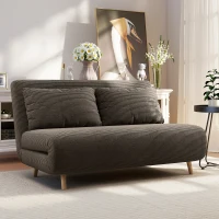 HOMCOM Schlafsofa, Gästebett, 3-fach verstellbare Rückenlehne, Kordoptik, bis 120 kg, 141 x 90 x 81 cm, Dunkelbraun(m-6)