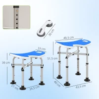 HOMCOM Banco de Duche para Idosos Antiderrapante com Barra de Apoio Altura Regulável e Assento em Forma de U 48,5x33x39-51,5 cm  Azul(m-3)