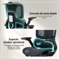 HOMCOM Cadeira de Escritório com Encosto Reclinável e Alto Suporte Lombar Transpirável Apoios de Braço 4D e Encosto de Cabeça Ajustável 67x74x113-132 cm Preto(m-5)