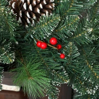 HOMCOM Ghirlandă de Crăciun 183 cm cu Crengi Înzăpezite și 30 de Lumini Albe, Conuri și Boabe pentru Interioare(m-9)