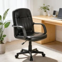 HOMCOM Executive Office Chair for Home, Mid Back PU Leather Computer Desk Chair for Adults with Arm, Wheels, Black(m-9)