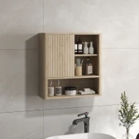 HOMCOM Armoire murale salle de bain avec étagères réglables, porte coulissante et étagères ouvertes, bois naturel(m-10)