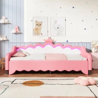3ft Single Daybed with LED Headboard, App-controlled RGB Lighting, Bed Frame with Pull-out Trundle, 202L x 182W x 91H cm, Cream White+Pink(m-8)