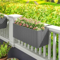 Outsunny Set of Two Rattan-Effect Planters - Grey(m-8)