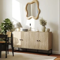 HOMCOM Aparador de Salón con 4 Puertas con Diseño Chevron Estantes Ajustables Patas de Acero 140,5x40x81,5 cm Roble(m-9)