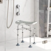 HOMCOM Tabouret de douche siège de douche hauteur ajustable 39-51,5 cm barre d'appui à ventouse patins à ventouse gris(m-10)