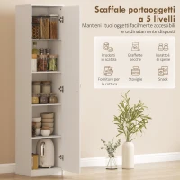HOMCOM Armadio da Cucina Slim a 5 Ripiani con Spazio Interno Regolabile, in Legno, 40x35x180 cm, Bianco(m-4)