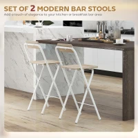 HOMCOM Set 2 Sgabelli da Bar Pieghevoli con Poggiapiedi, in Legno e Acciaio, 37x45x87 cm, Legno(m-5)