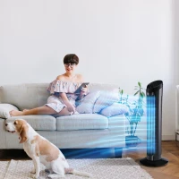 HOMCOM Ventilateur colonne silencieux et puissant 45W ventilateur tour 3 vitesses et oscillant 70°, pour chambre, bureau, 27 x 27 x 75 cm, noir(m-10)