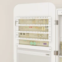 HOMCOM Schmuckspiegel mit LED-Licht, an Wand oder Tür montierbar, mit Schloss, Ganzkörperspiegel, 2 Schubladen, Weiß(m-5)