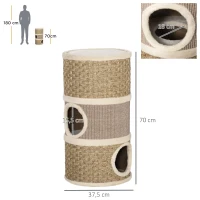 PawHut Tonneau à gratter pour chat arbre à chat sisal naturel et herbiers marins recouvert de peluche 37,5 x 37,5 x 70 cm kaki et café(m-3)