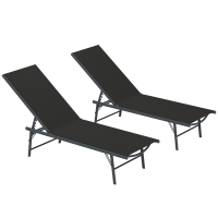 Outsunny Set de 2 Tumbonas Plegables de Textilene Reclinables, 54x164x84 cm, Negro
